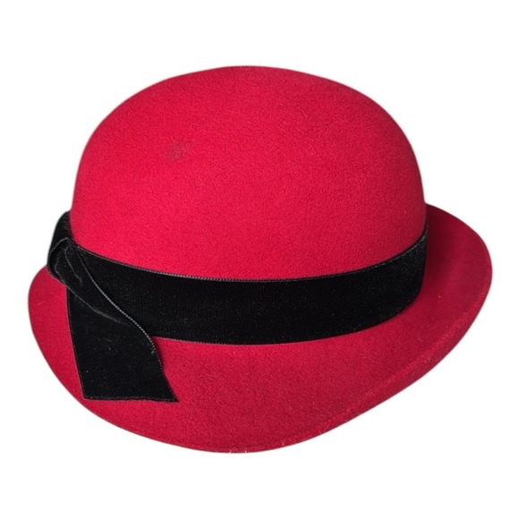 LAURA ASHLEY Vintage 80s Red Wool‎ Felt Hat Bowler Cloche UK Made Mother & Child main image 8